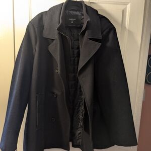 Kenneth Cole Men's Black Double-Breasted Peacoat with Quilted Liner